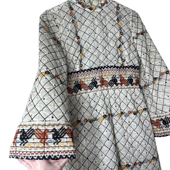 Pat Sandler Vintage Quilted Dress Embroidered Long Sleeve Tribal Print XS - Picture 2 of 10